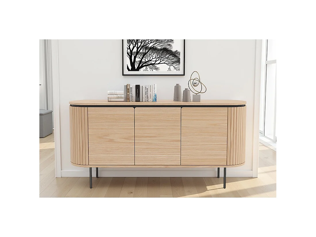 Buffet 160 cm 3 porte rovere chiaro e nero – Collezione SÖREN