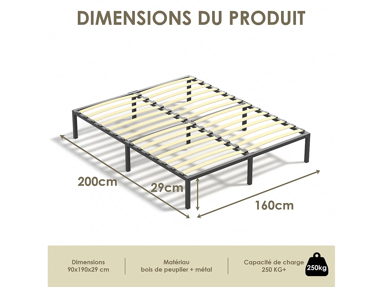 Lattenbodem 160x200, bed 2×14 latten, 9 poten, eenvoudige montage