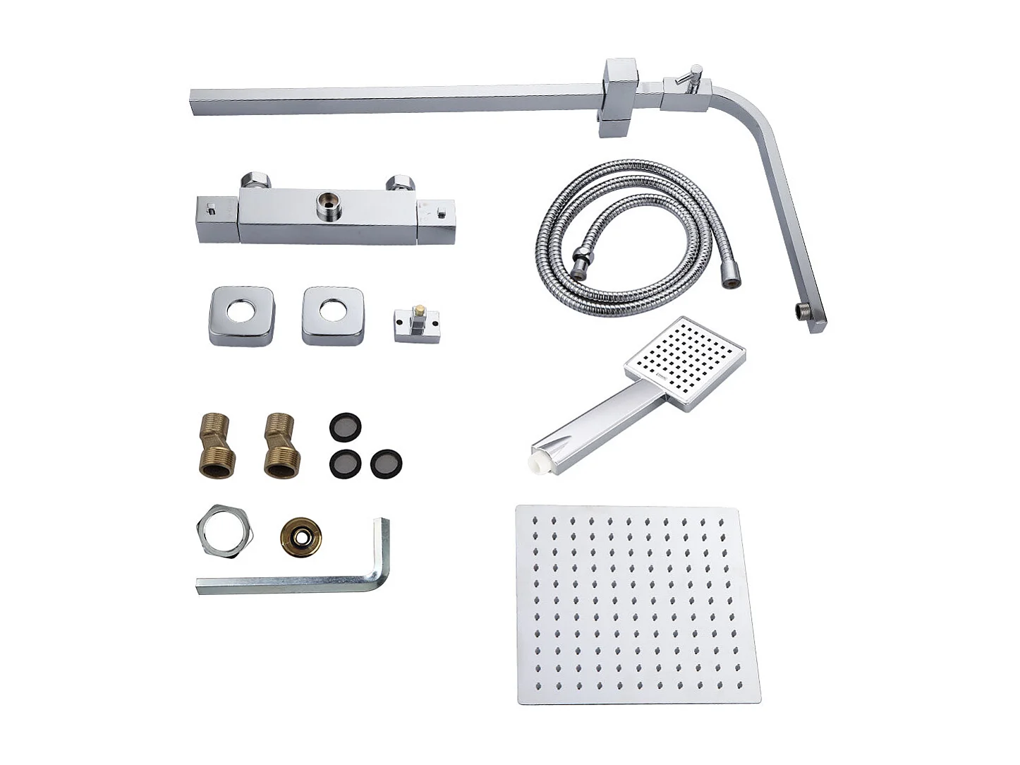 Colonne de Douche Thermostatique, avec Mitigeur Réglable Hauteur, Argentée