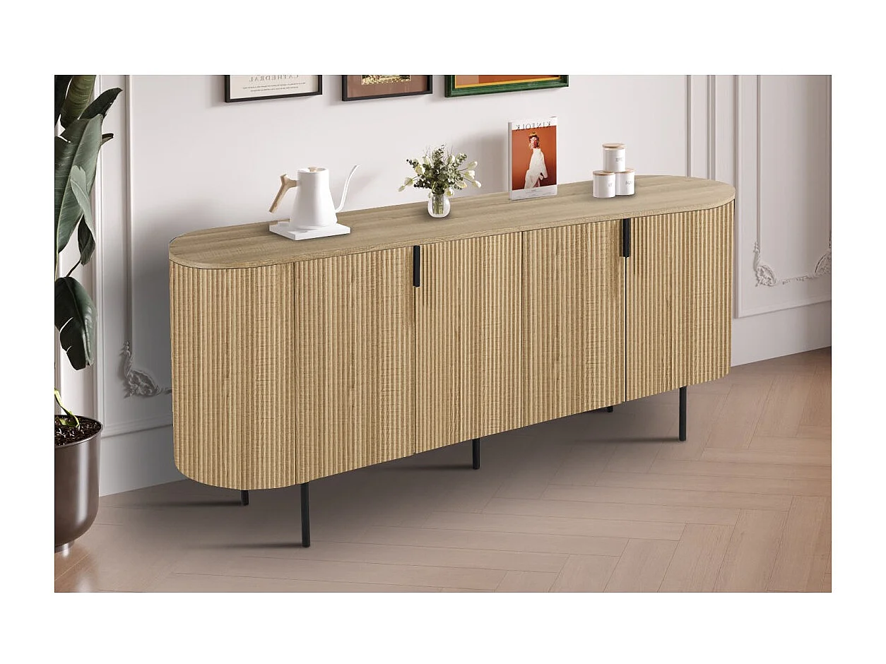 Buffet VAGOS – Coloris chêne naturel – 4 portes – 200 cm – Grand bahut moderne – Rangement spacieux
