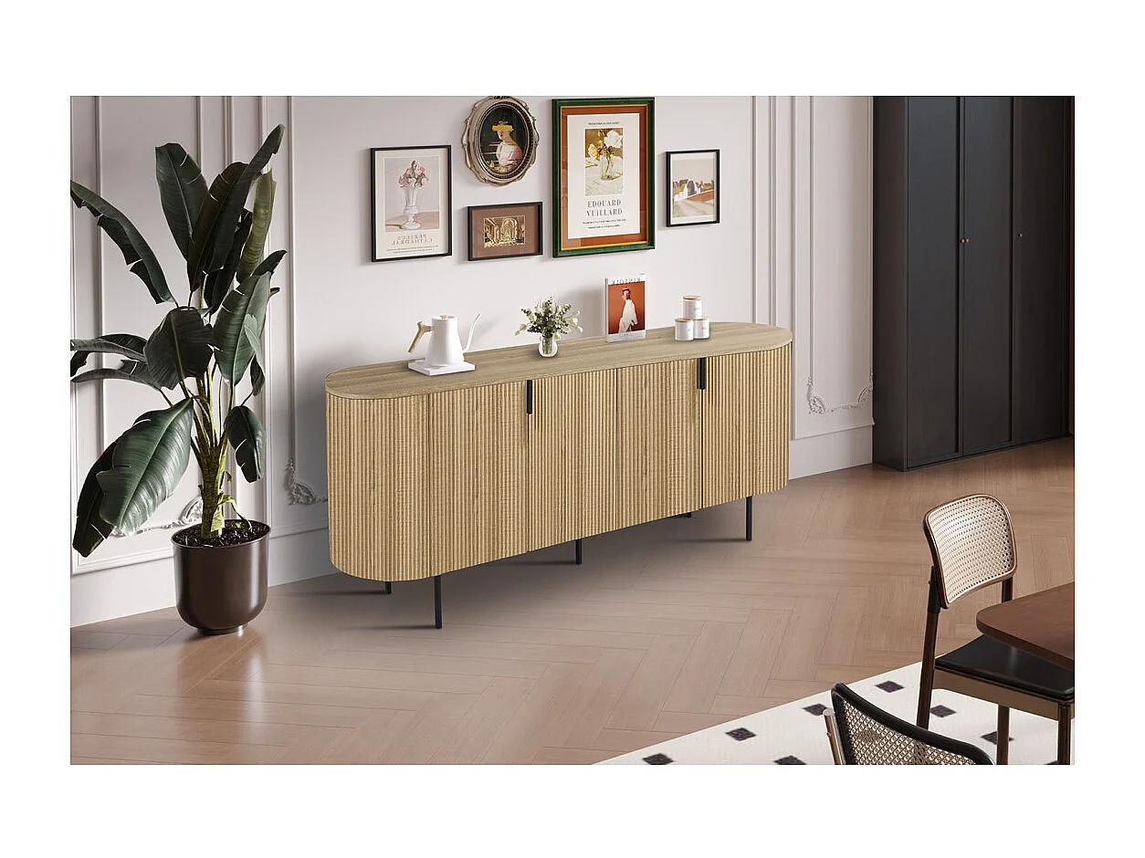 Buffet VAGOS – Coloris chêne naturel – 4 portes – 200 cm – Grand bahut moderne – Rangement spacieux