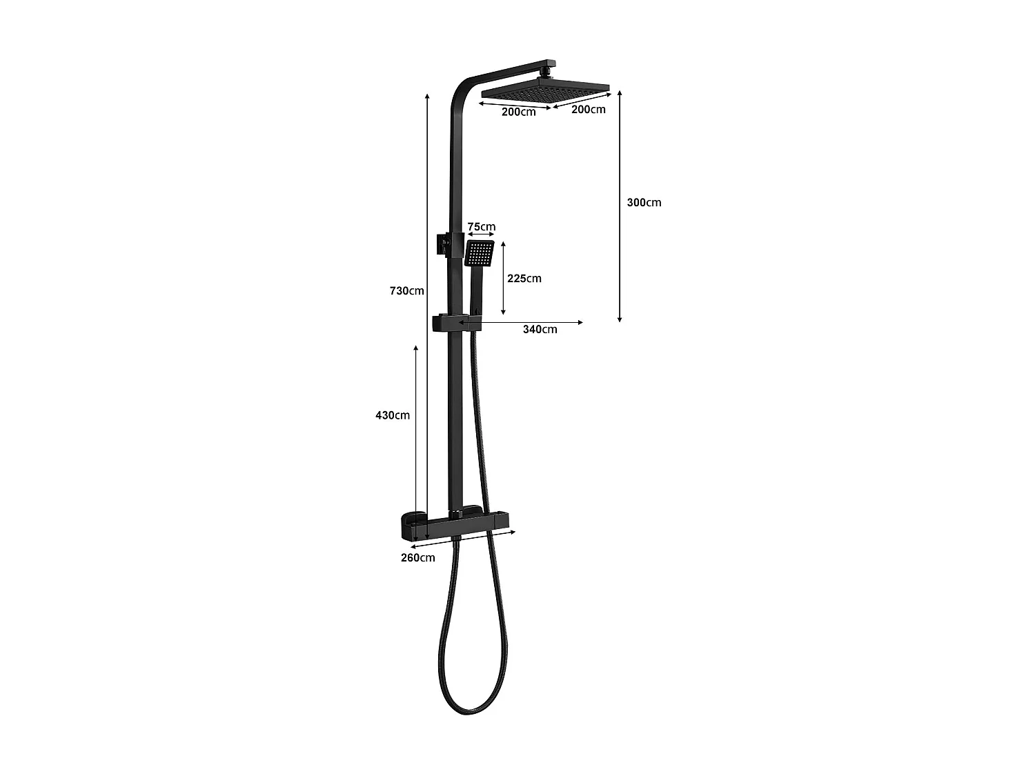 Colonne de douche thermostatique avec pomme de douche, réglable en hauteur, élégante