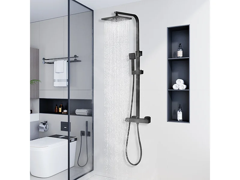 Colonne de douche thermostatique avec pomme de douche, réglable en hauteur, élégante