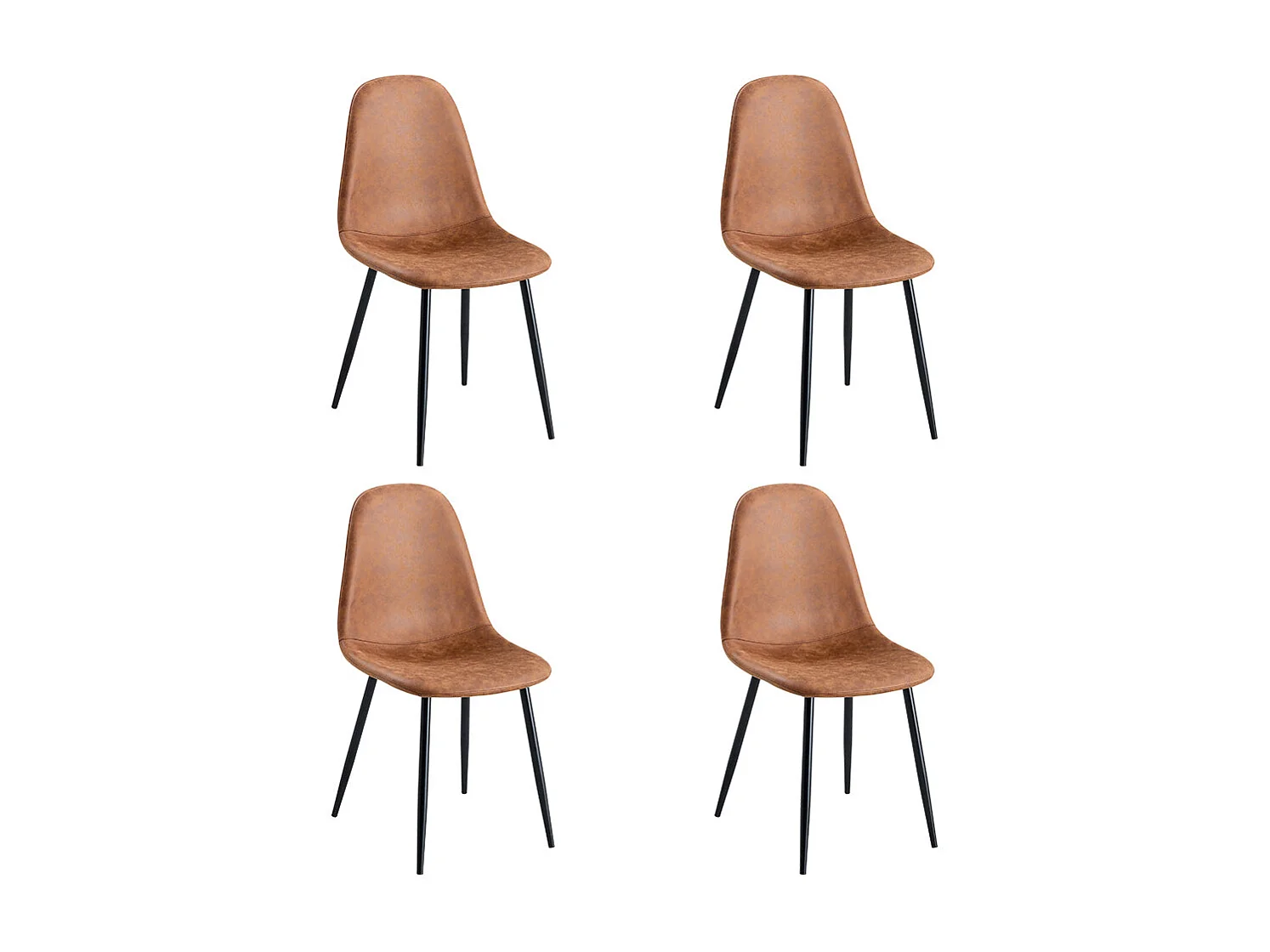 Lot de 4 chaises de salle à manger, Avec pieds en métal, marron