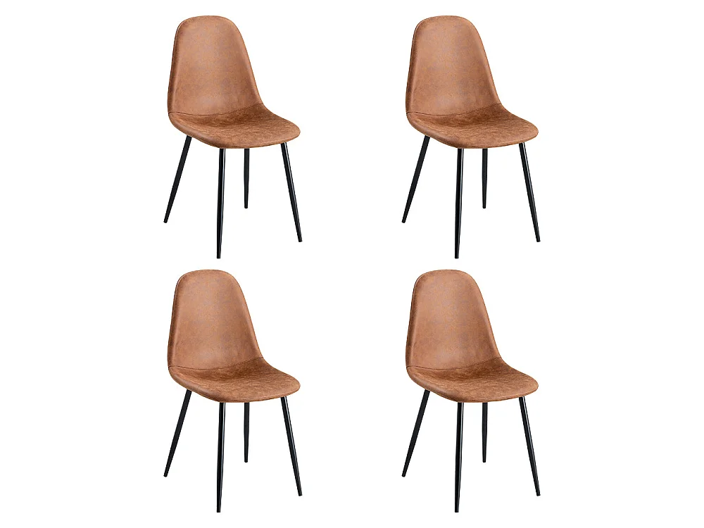 Lot de 4 chaises de salle à manger, Avec pieds en métal, marron