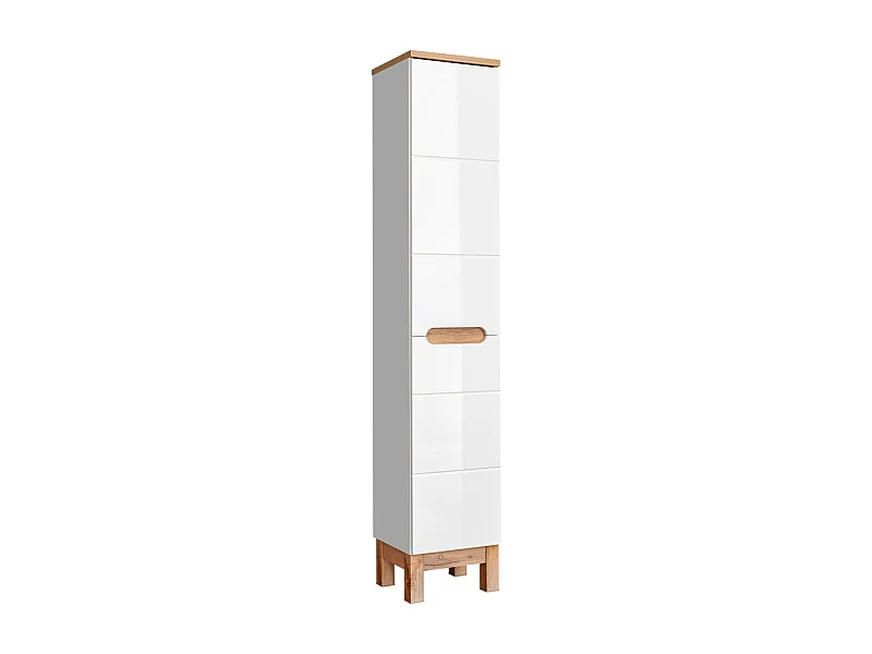 Columna de baño ERMANO – Roble claro y blanco brillante – 35x187 cm – 1 puerta – Para instalar