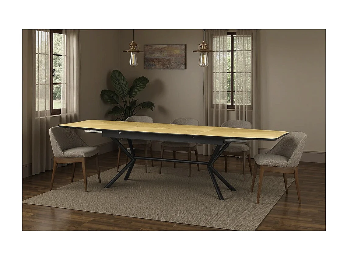 Table de salle à manger GRANI – Placage chêne clair et métal – 180-270 cm – Extensible