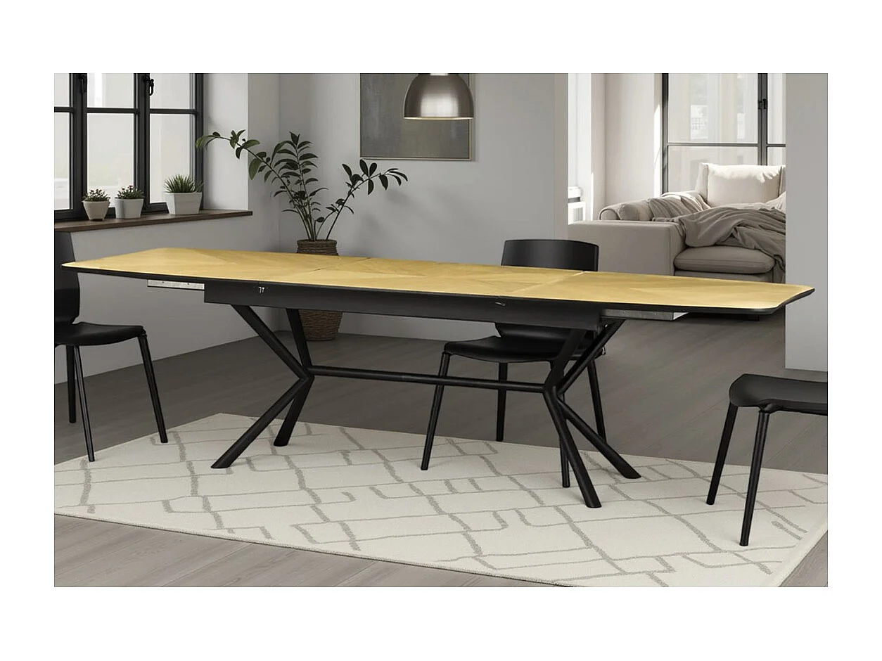 Table de salle à manger GRANI – Placage chêne clair et métal – 180-270 cm – Extensible