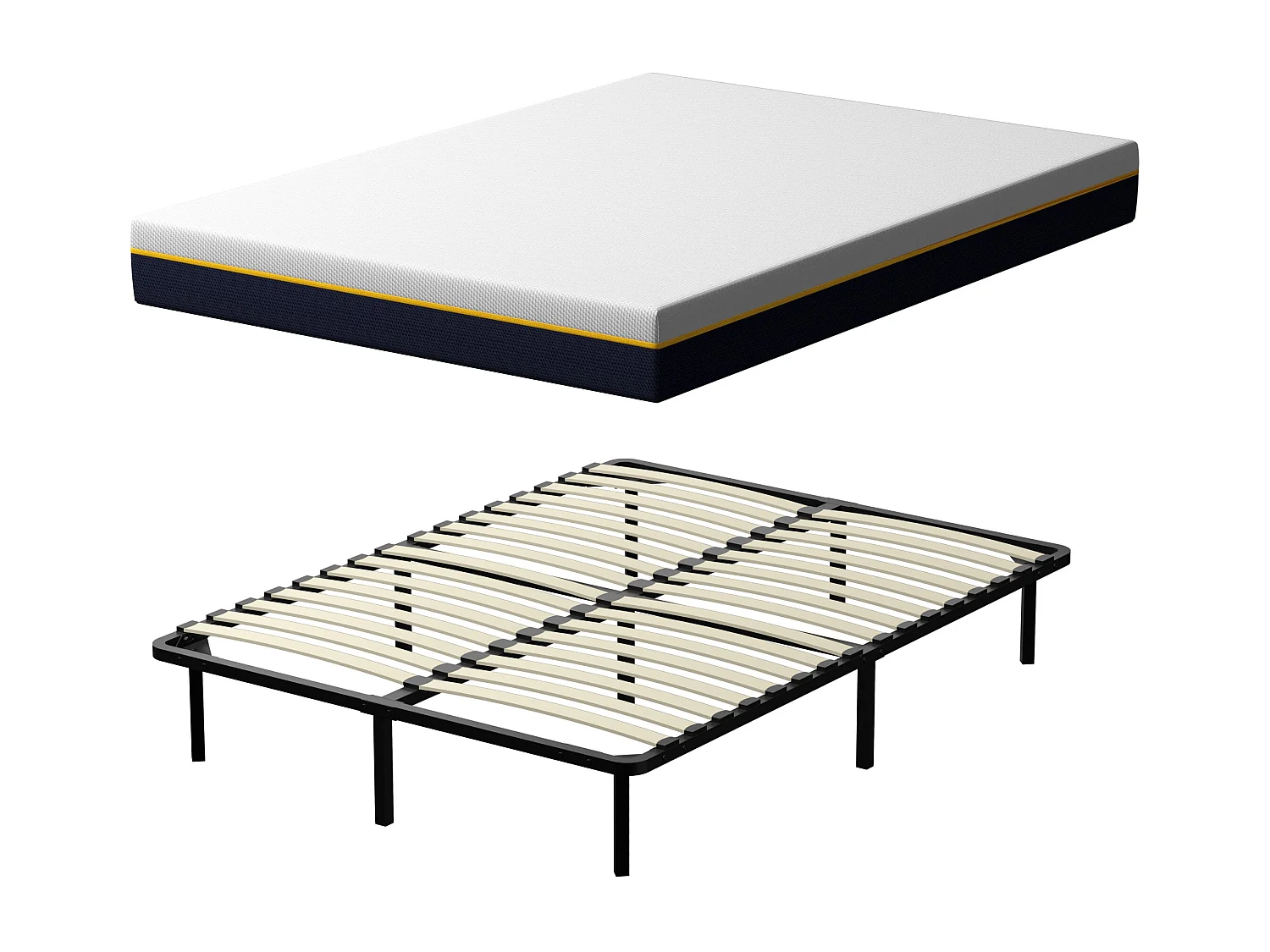 Matelas double en mousse de 21 cm + sommier à lattes de 16 rangs 140x190 cm