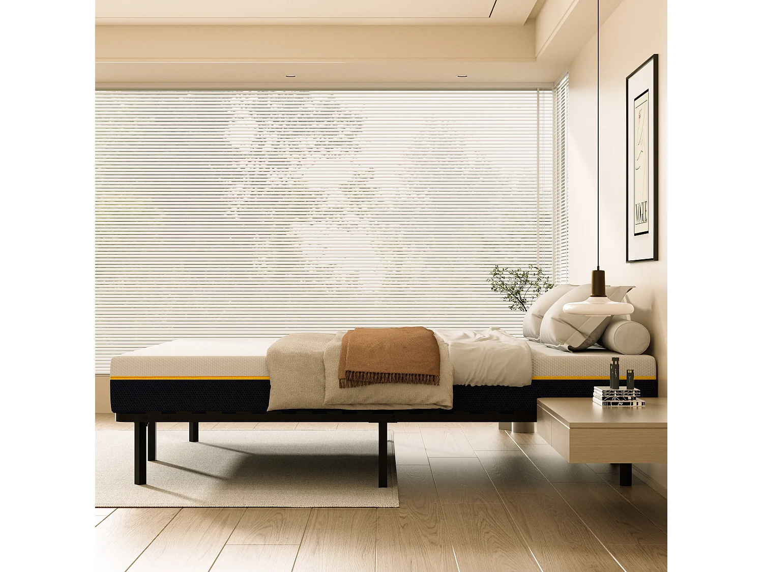 Matelas double en mousse de 21 cm + sommier à lattes de 16 rangs 140x190 cm