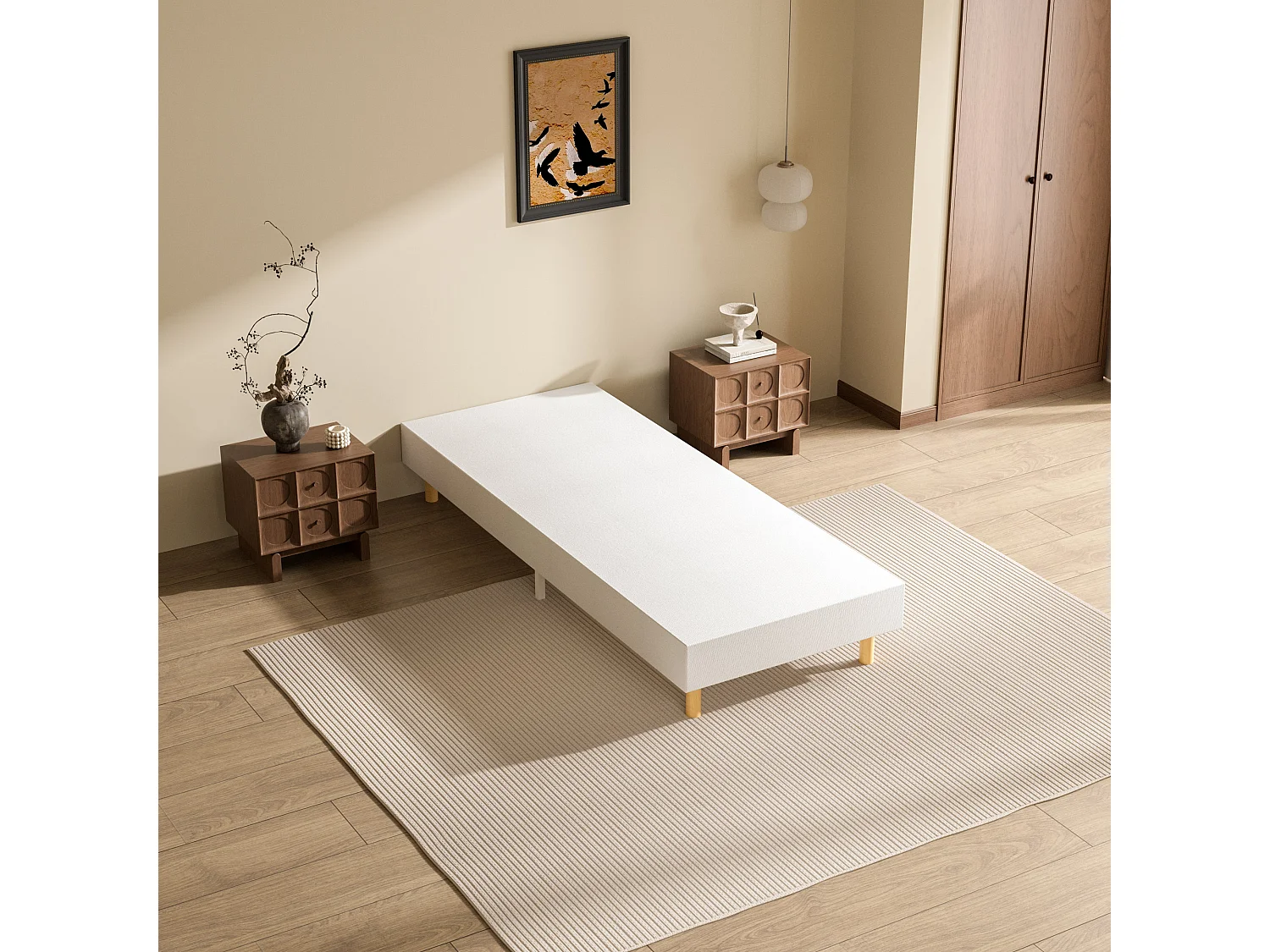 Sommier Tapissier à Lattes 80x200cm Blanc, 6 pieds