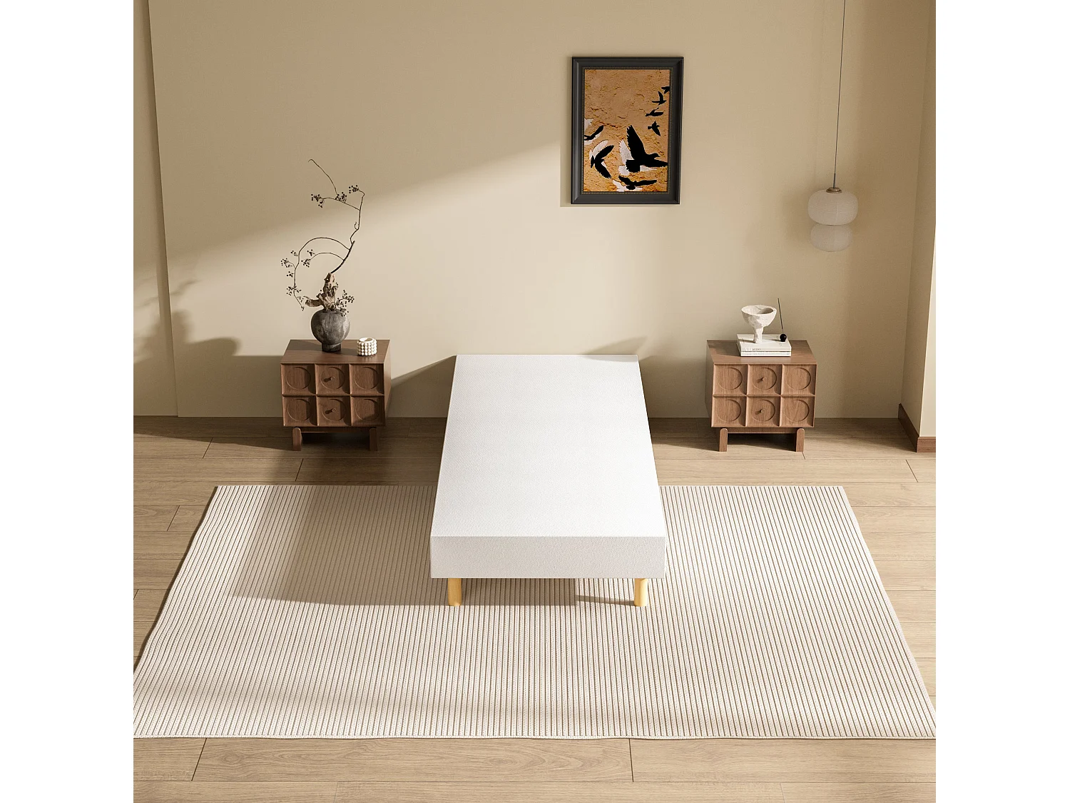 Sommier Tapissier à Lattes 80x200cm Blanc, 6 pieds