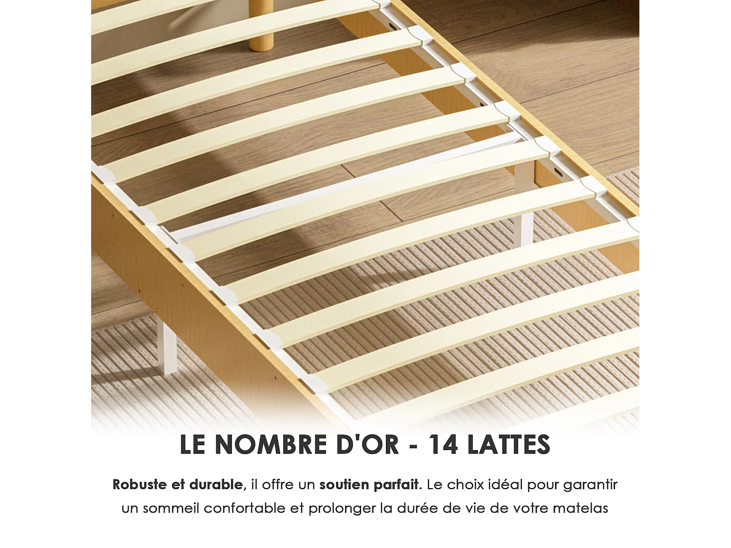 Sommier Tapissier à Lattes 80x200cm Blanc, 6 pieds