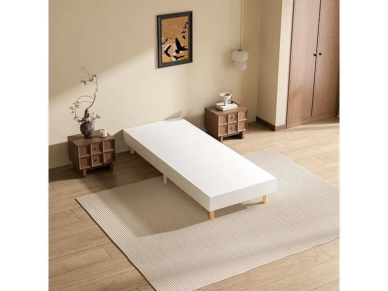 Sommier Tapissier à Lattes 80x200cm Blanc, 6 pieds