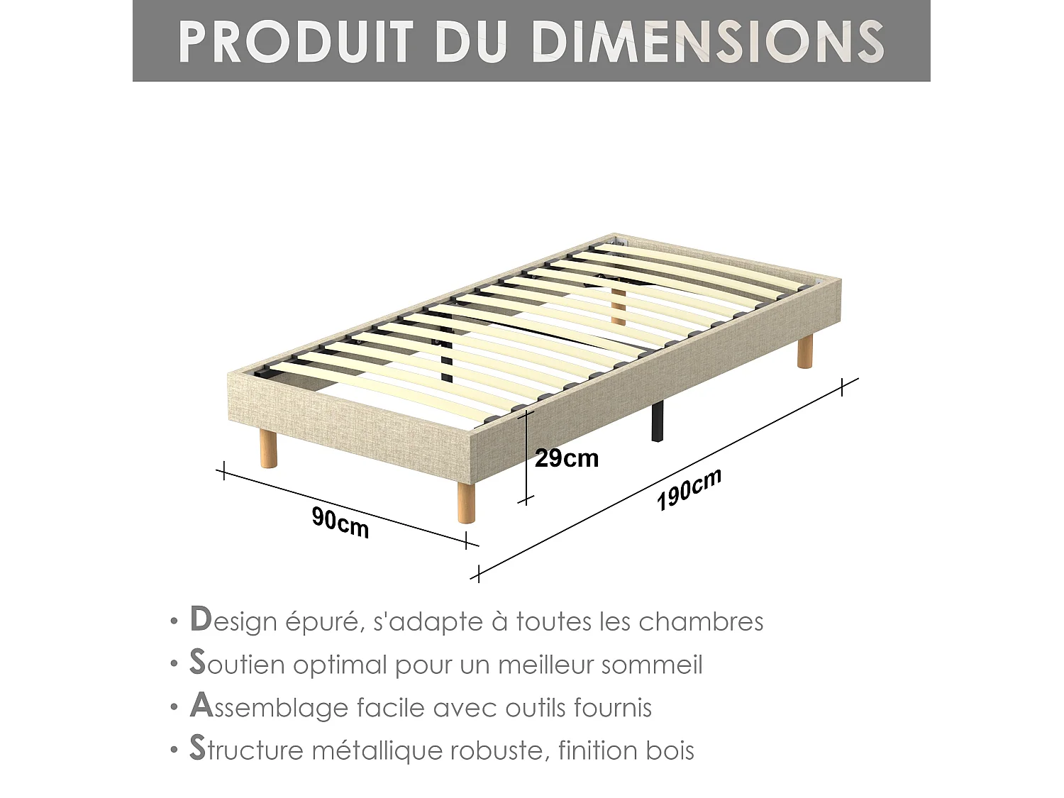 Sommier Tapissier 90x190cm , 14 lattes