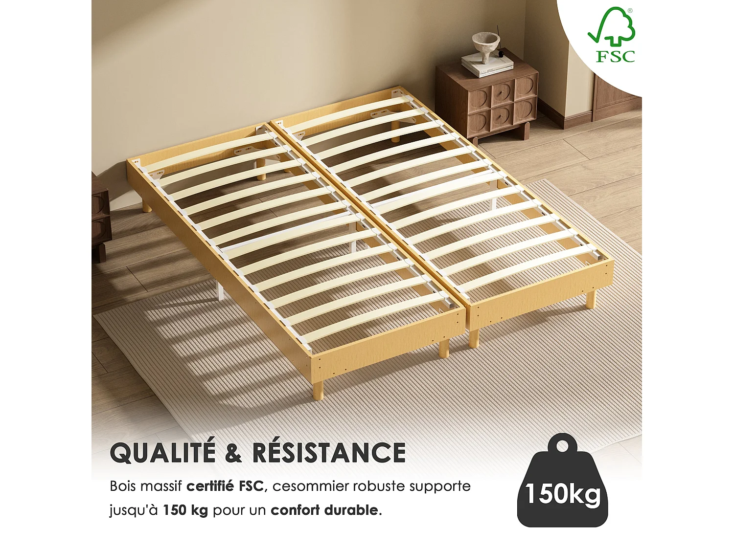 Sommier Tapissier 160x200 (2x80x200), 6 pieds*2