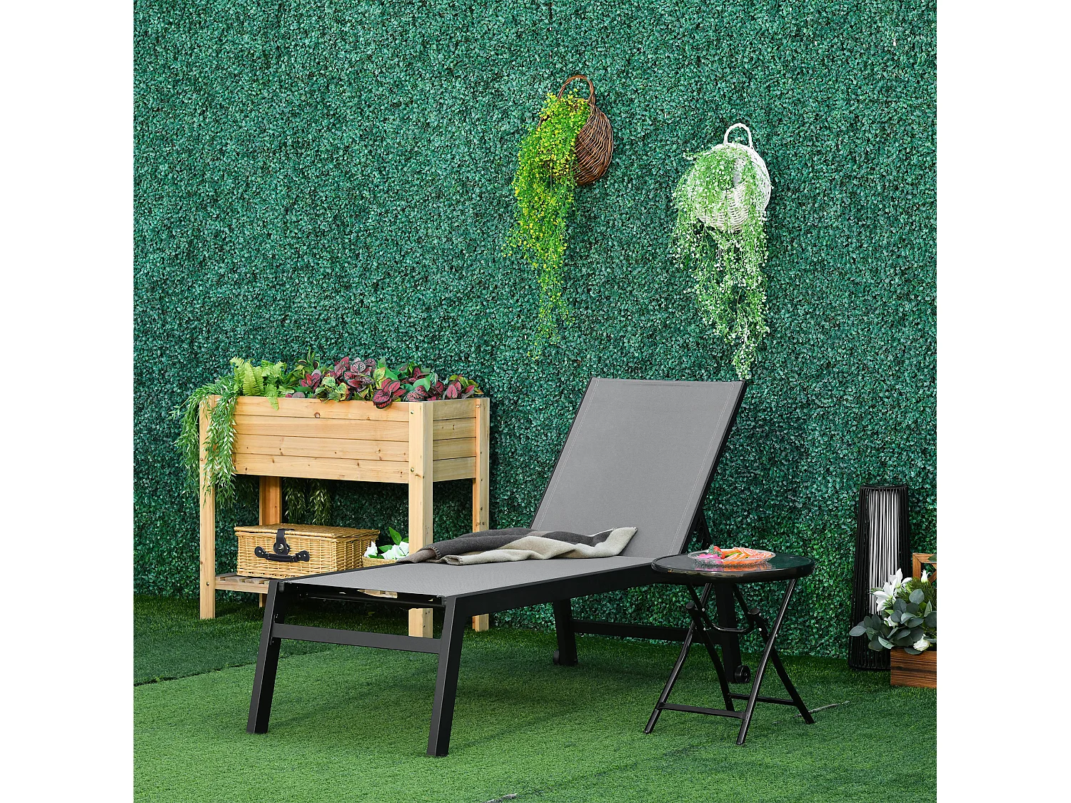 Sdraio Prendisole in Alluminio e Texteline con Schienale Regolabile e Ruote