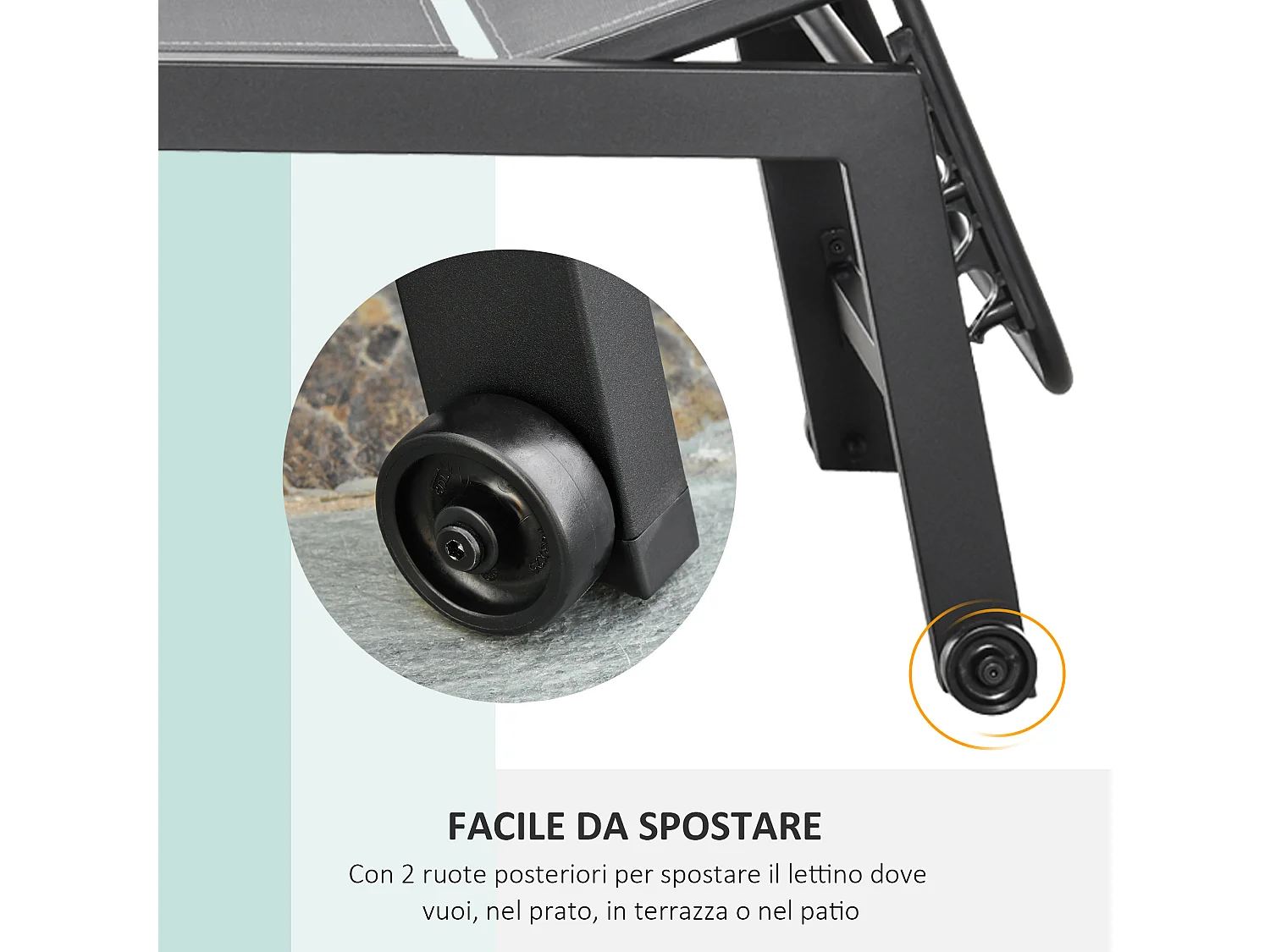 Sdraio Prendisole in Alluminio e Texteline con Schienale Regolabile e Ruote