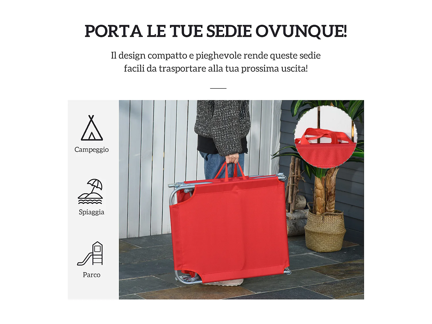 Sdraio pieghevole con schienale a 5 reclinazioni rosso