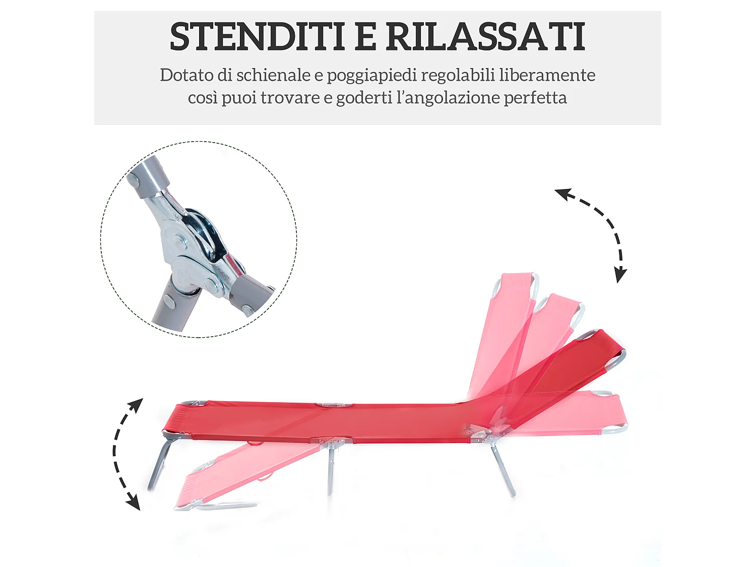 Sdraio pieghevole con schienale a 5 reclinazioni rosso