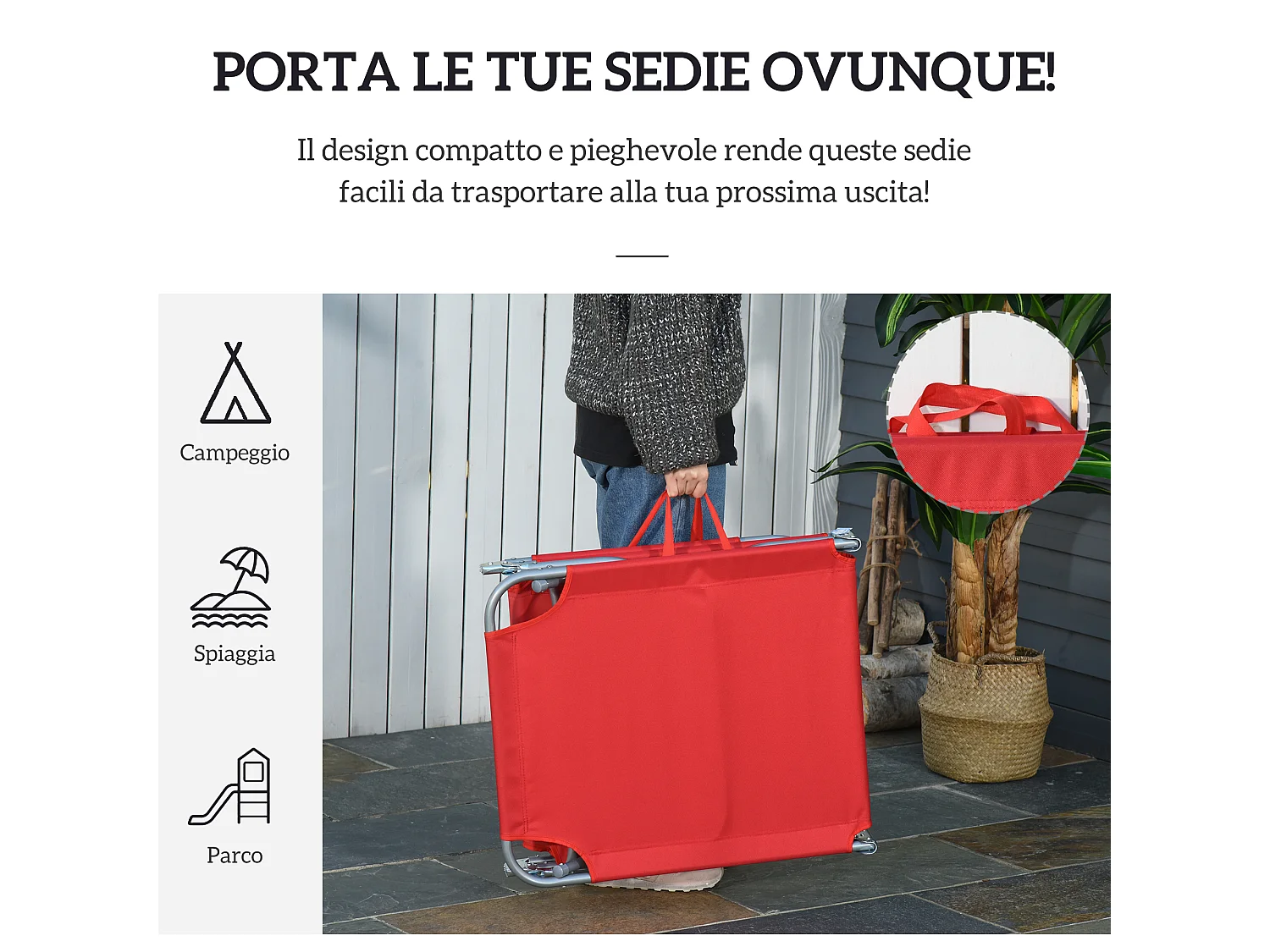 Sdraio pieghevole con schienale a 5 reclinazioni rosso