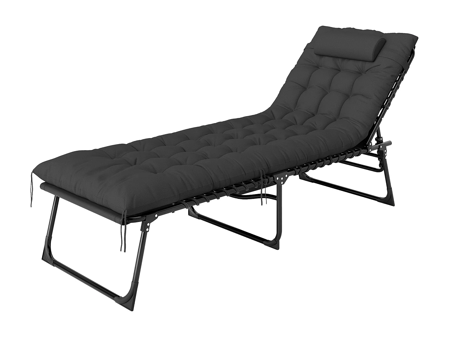 Lettino prendisole pieghevole con cuscino e tasca laterale nero