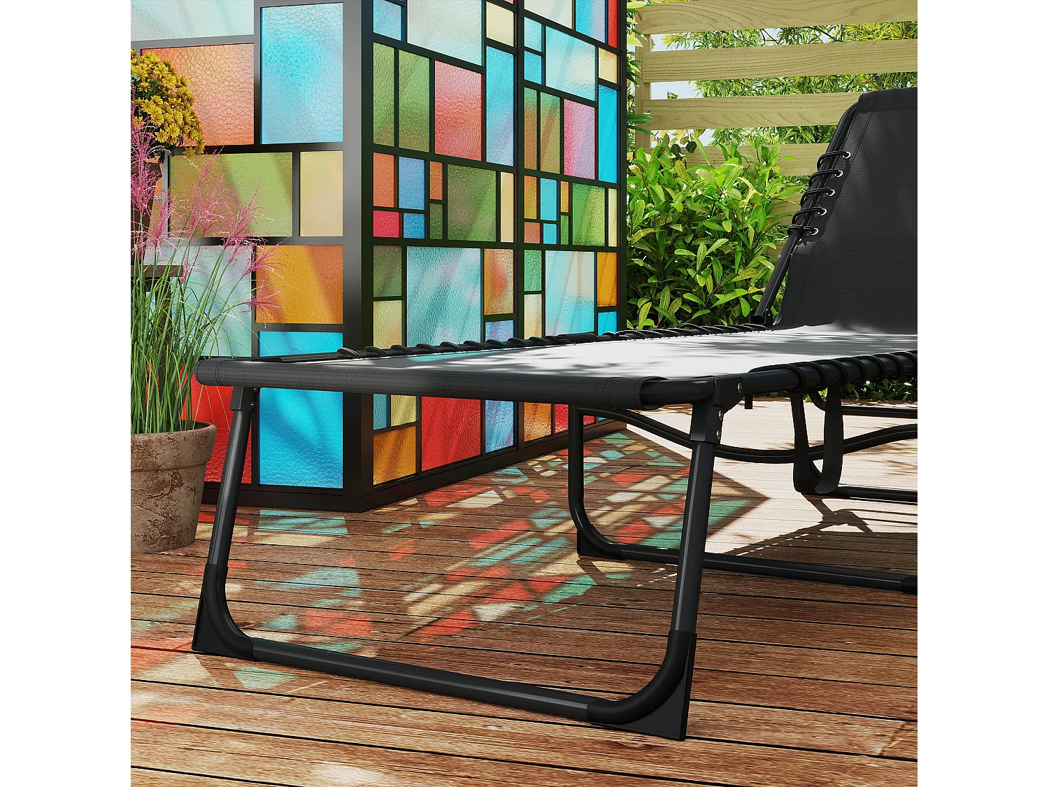 Lettino prendisole pieghevole con cuscino e tasca laterale nero