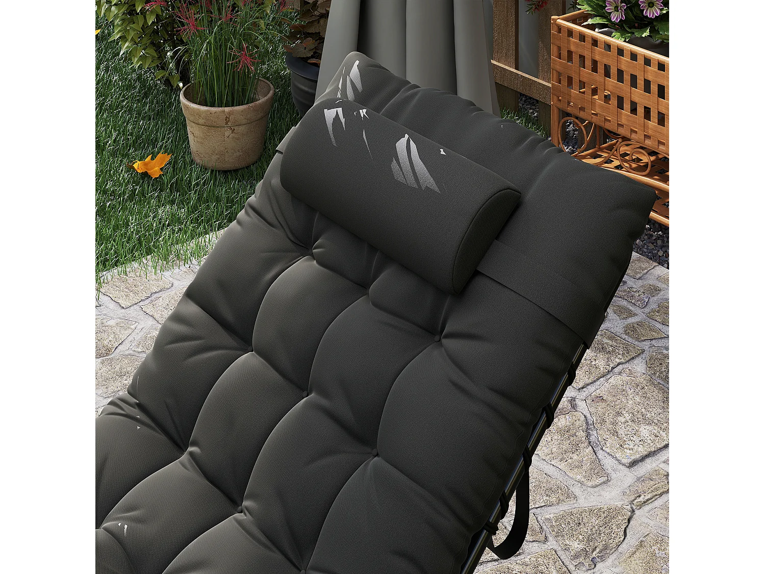 Lettino prendisole pieghevole con cuscino e tasca laterale nero