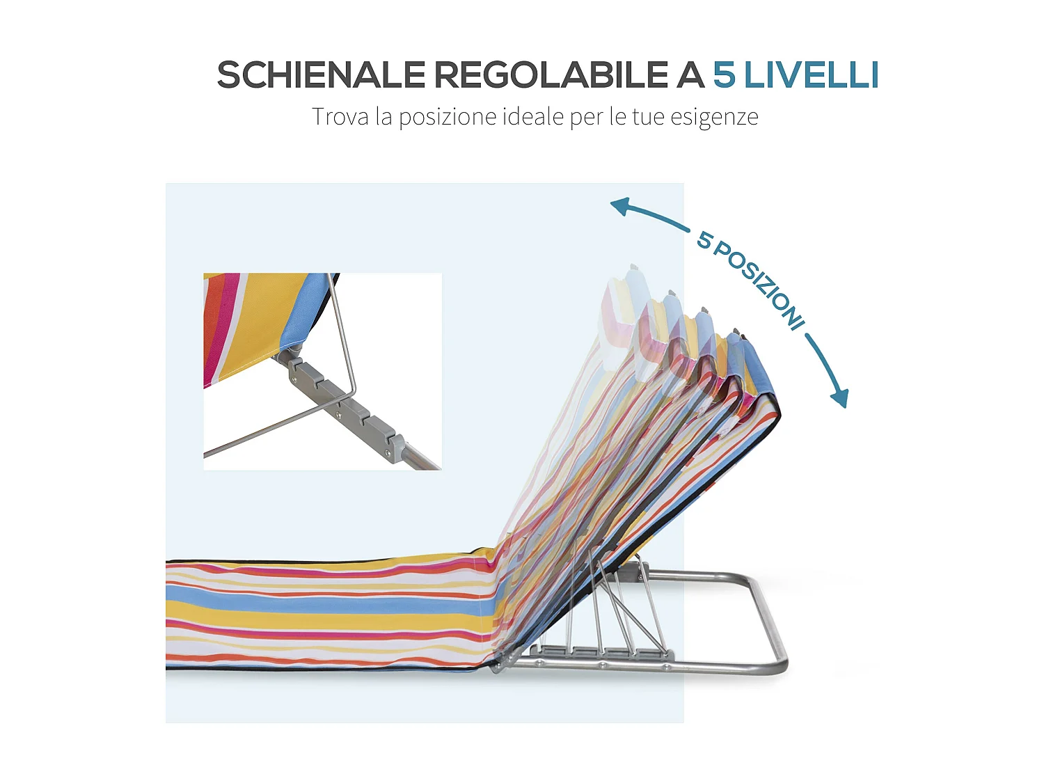 Set 2 sdraio da spiaggia con schienale regolabile poggiatesta colorati