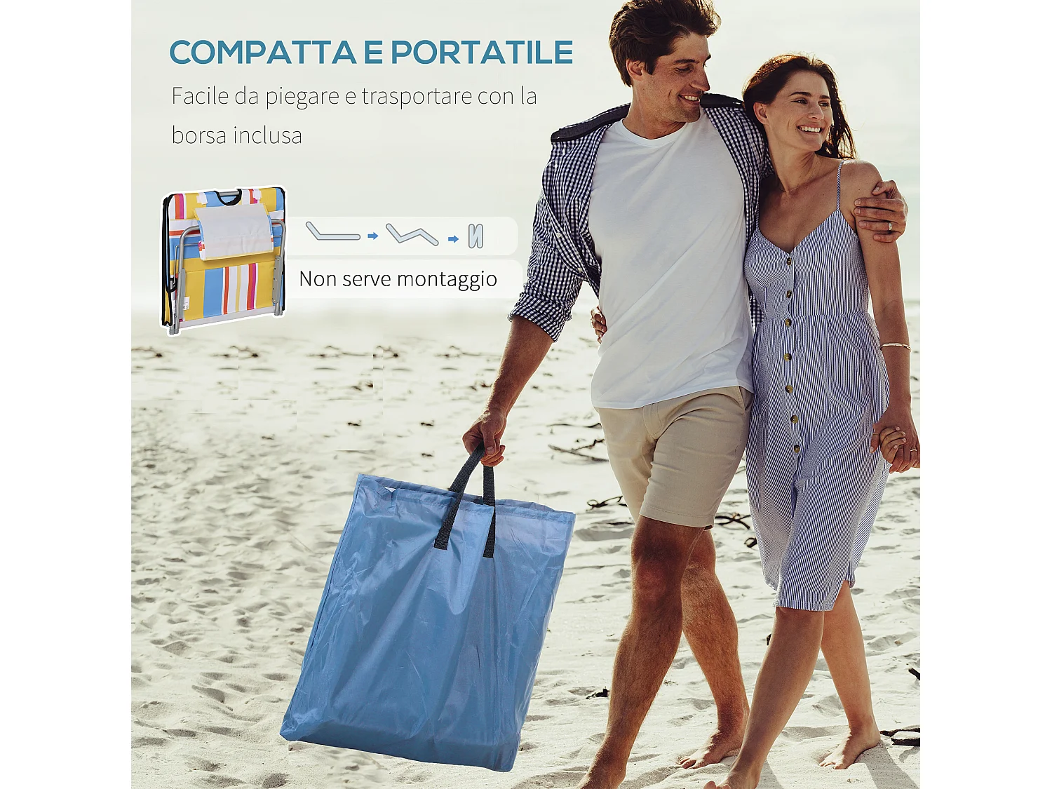 Set 2 sdraio da spiaggia con schienale regolabile poggiatesta colorati