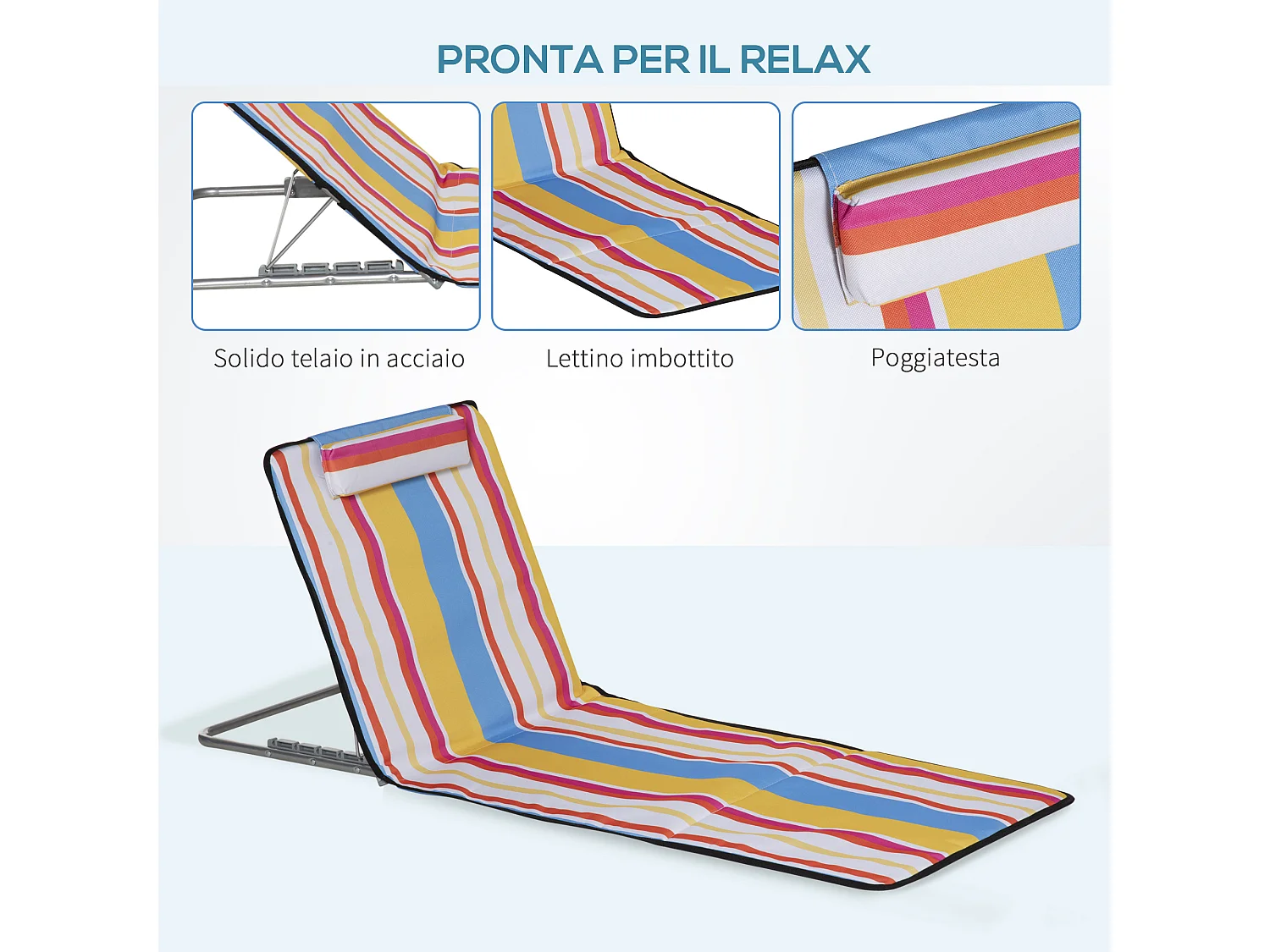 Set 2 sdraio da spiaggia con schienale regolabile poggiatesta colorati