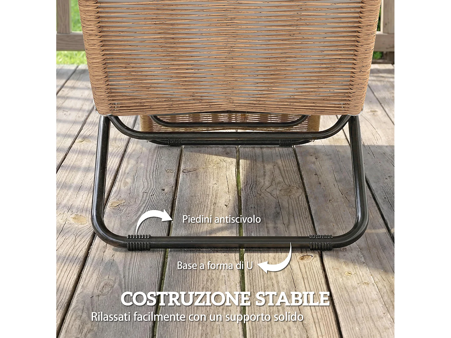 Lettino sdraio a s da esterno in rattan e acciaio 75x57x80 cm crema