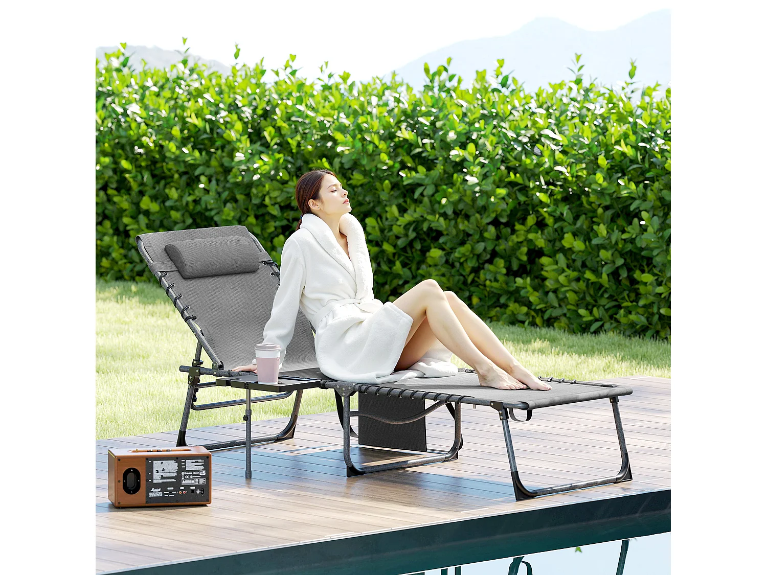 Sdraio da giardino pieghevole e reclinabile a 5 livelli grigio e nero