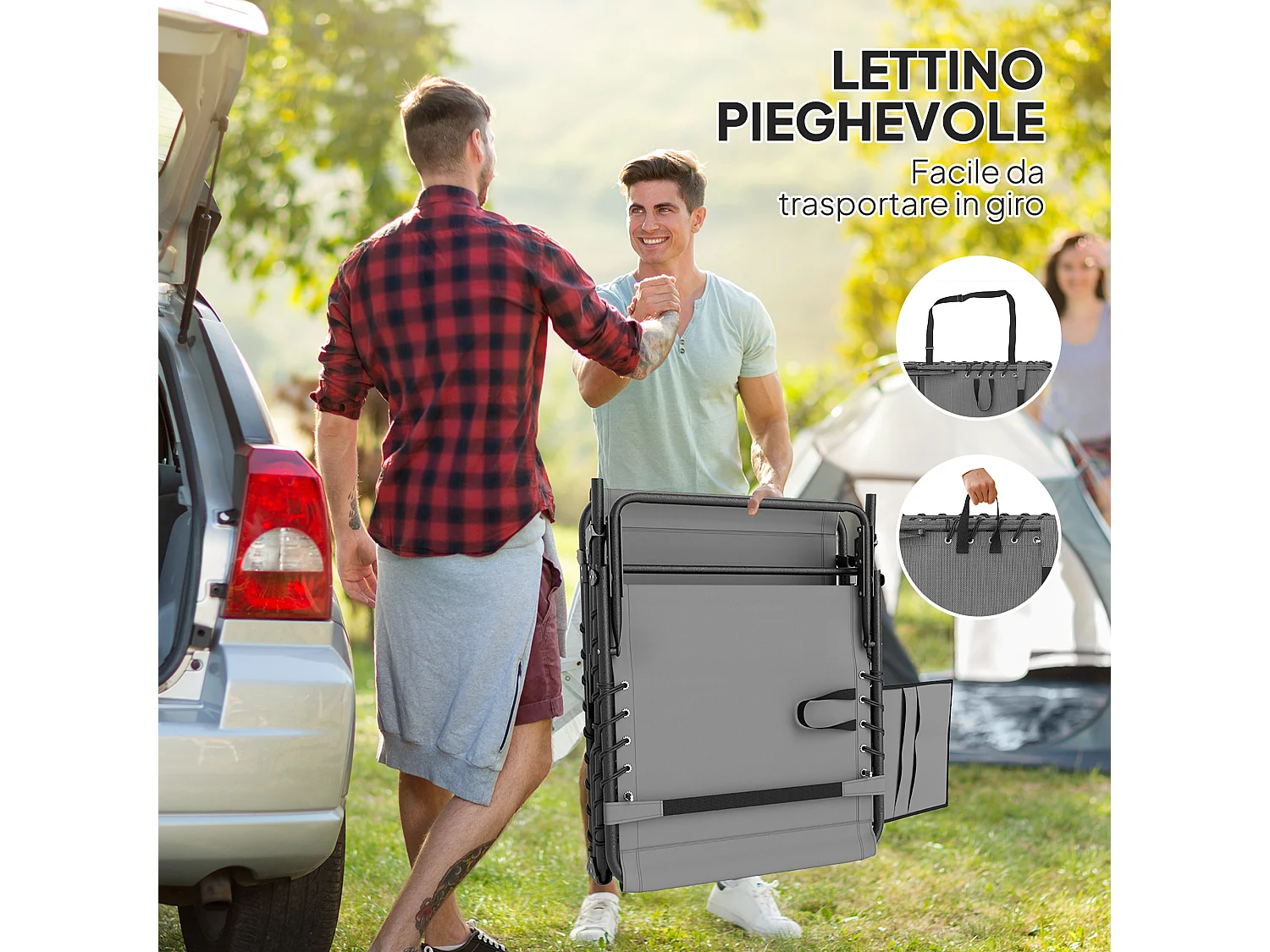 Sdraio da giardino pieghevole e reclinabile a 5 livelli grigio e nero