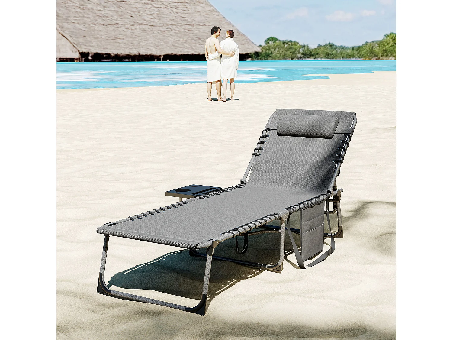 Sdraio da giardino pieghevole e reclinabile a 5 livelli grigio e nero