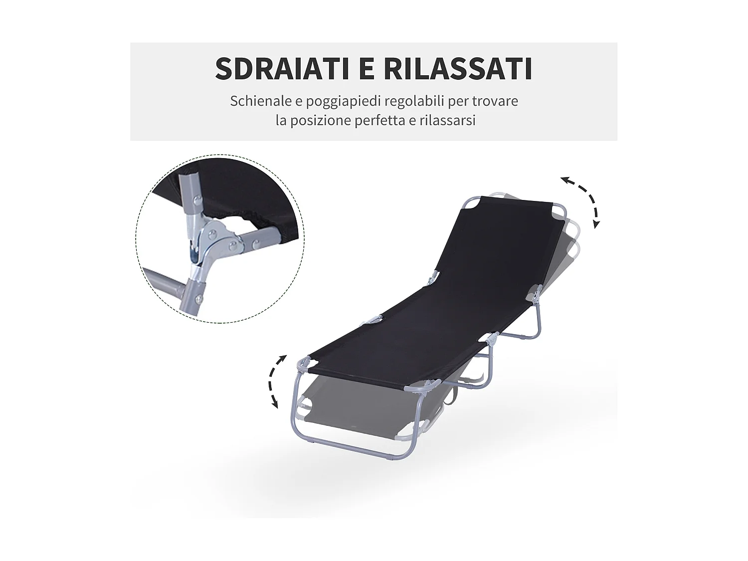 Sdraio Pieghevole con Schienale Regolabile in Tessuto Oxford per Giardino Spiaggia Piscina