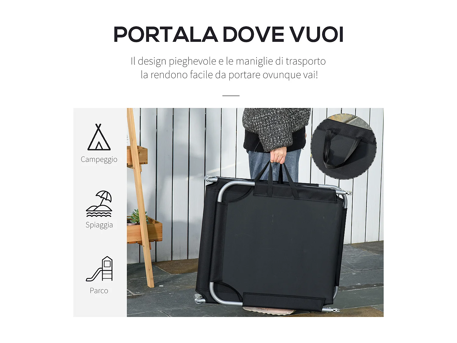 Sdraio Pieghevole con Schienale Regolabile in Tessuto Oxford per Giardino Spiaggia Piscina