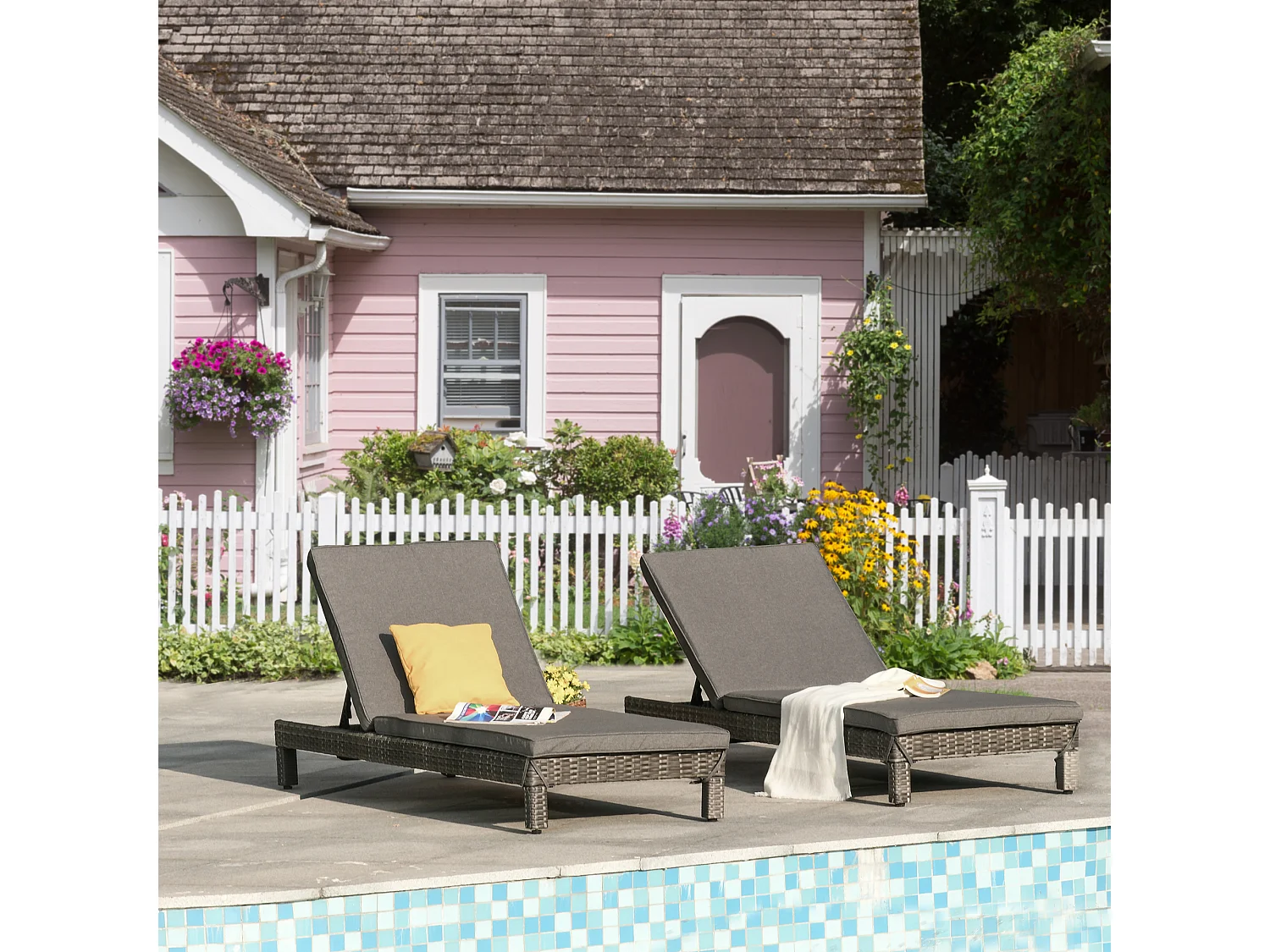 Set 2 sdraio regolabili con cuscino imbottito grigio