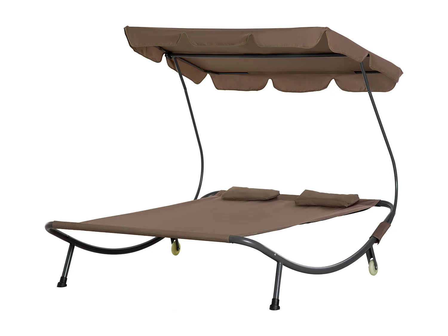 Lettino a 2 posti con tettuccio regolabile e cuscini marrone