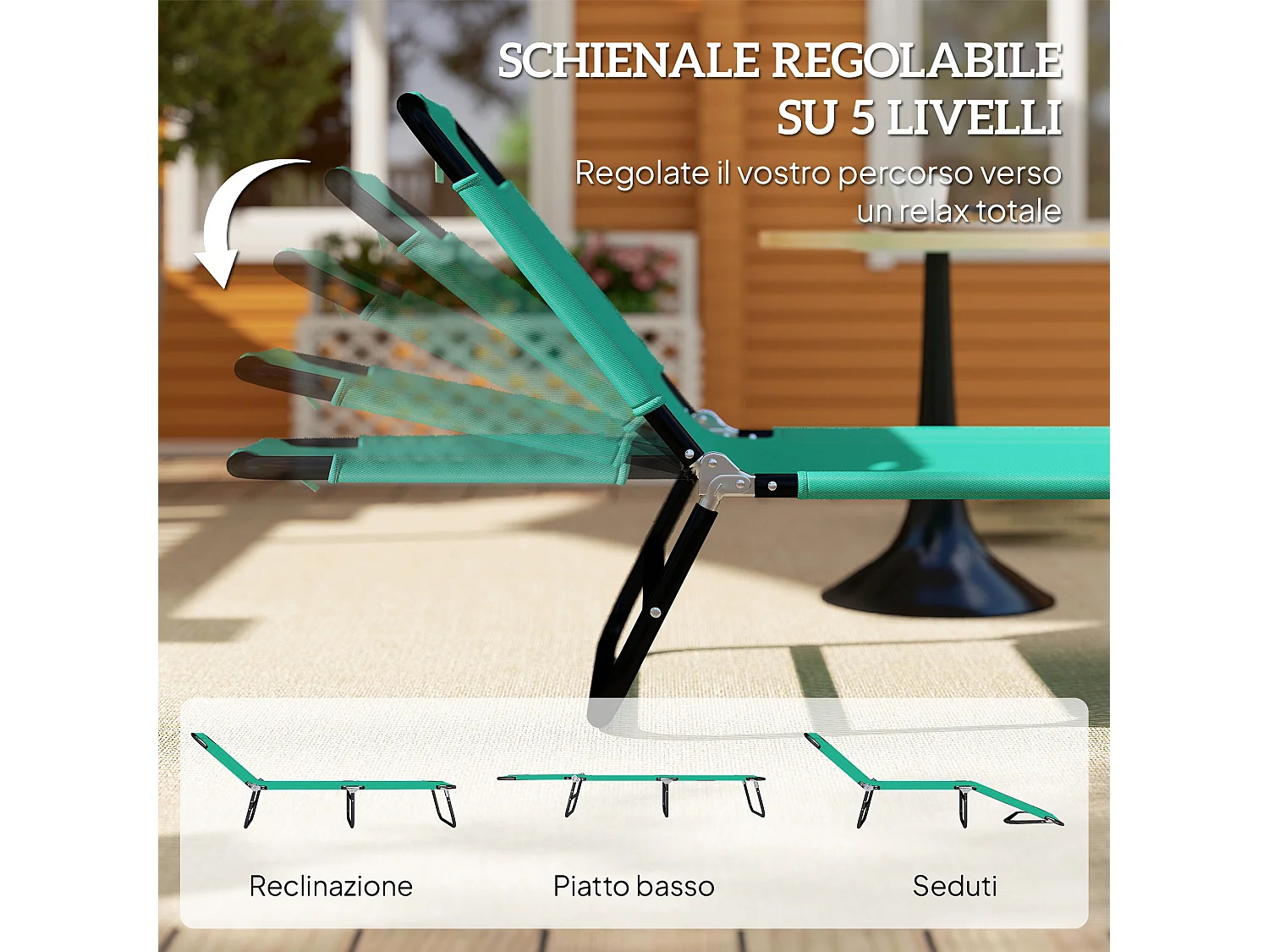 Sdraio da giardino pieghevole schienale con 4 reclinazioni