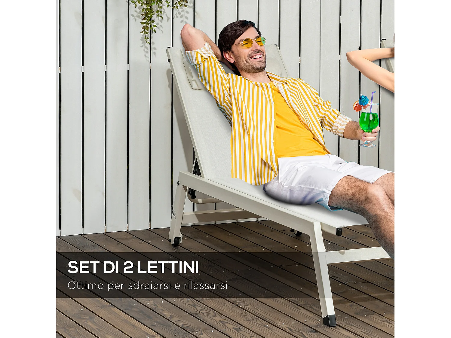 Set 2 chaise longue lettino prendisole ad altezza reclinabile