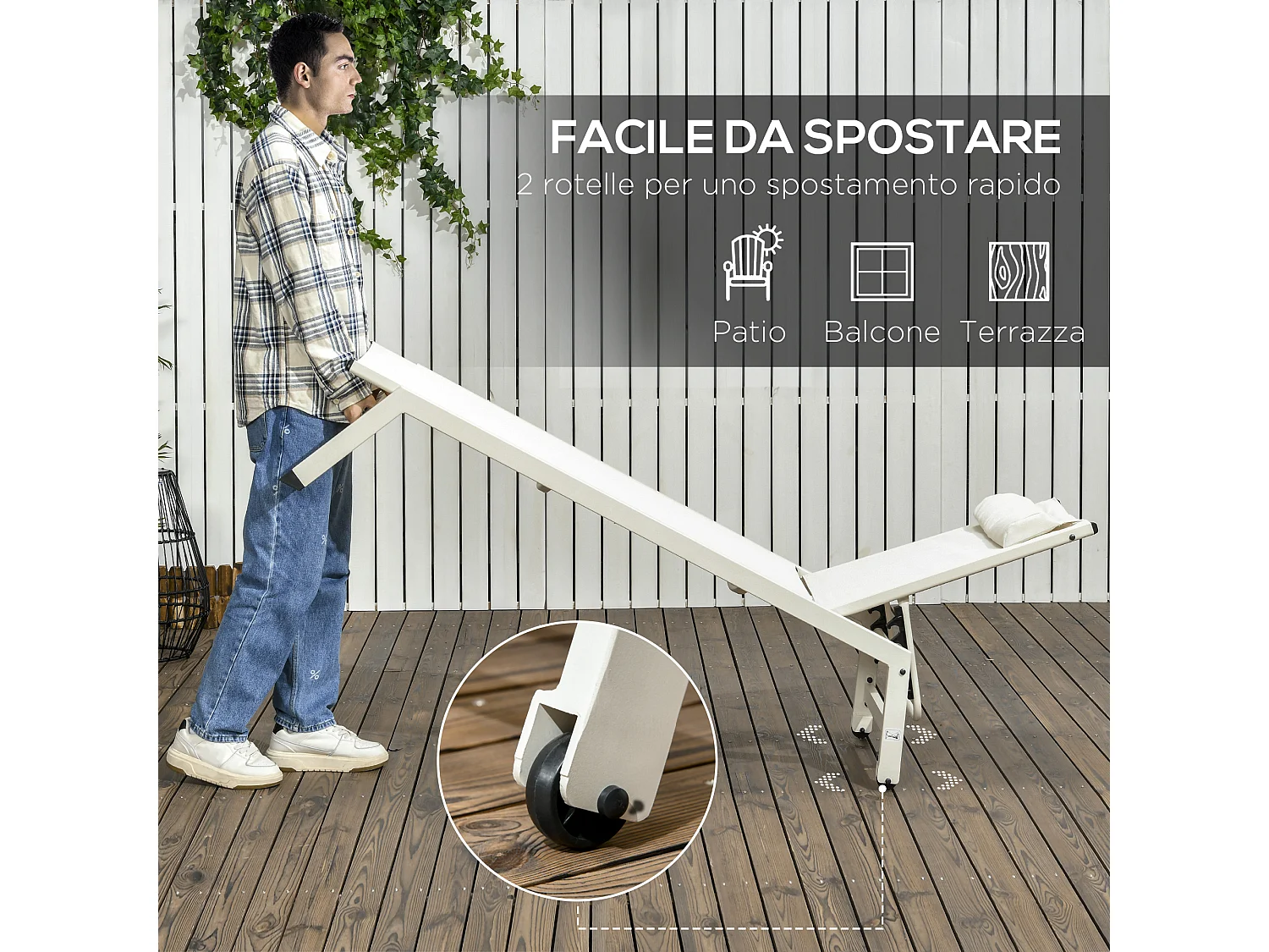 Set 2 chaise longue lettino prendisole ad altezza reclinabile