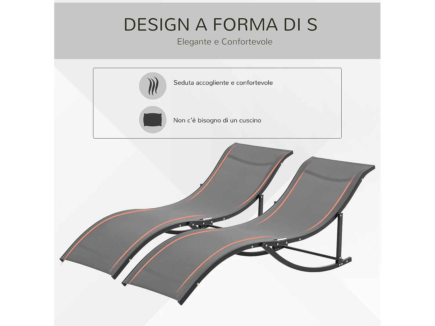 Set 2 sdraio da giardino pieghevoli in alluminio e textilene