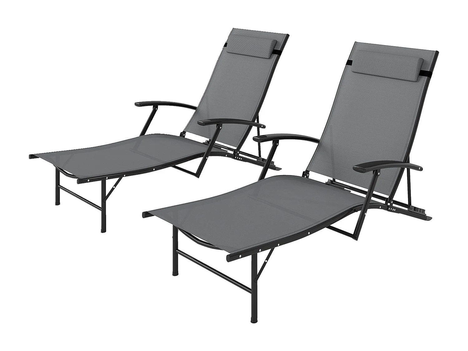 Set 2 sdraio pieghevoli con schienale reclinabile e cuscino grigio