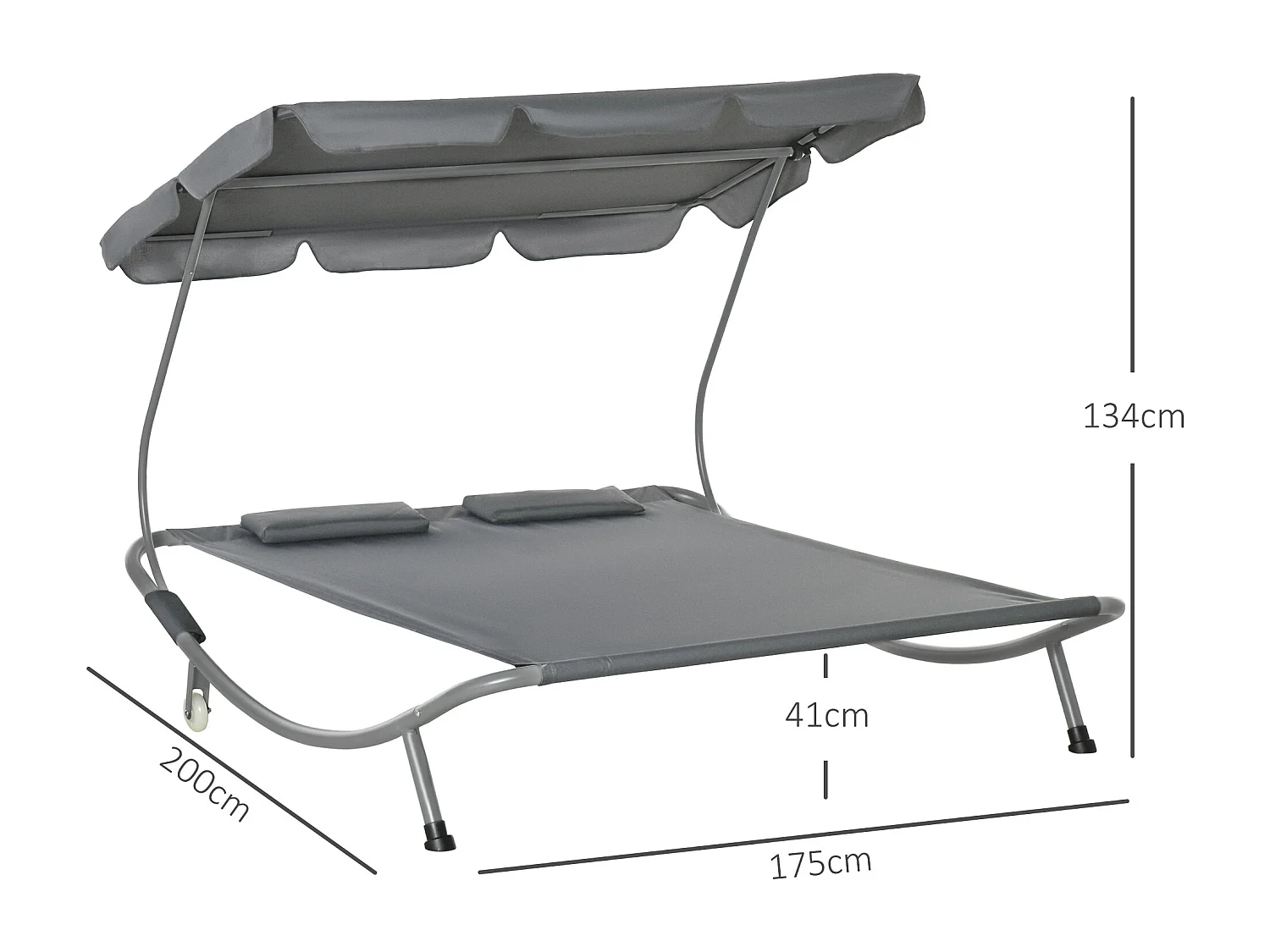 Lettino a 2 posti con tettuccio regolabile e cuscini grigio