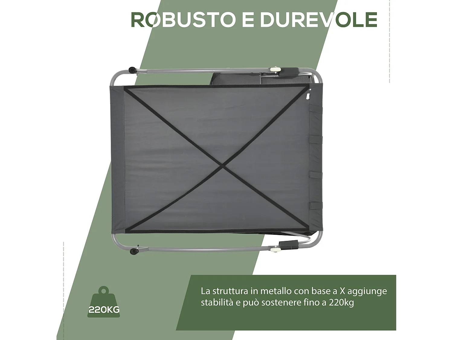 Lettino a 2 posti con tettuccio regolabile e cuscini grigio