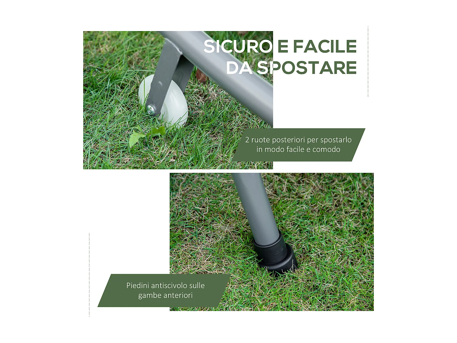 Lettino a 2 posti con tettuccio regolabile e cuscini grigio