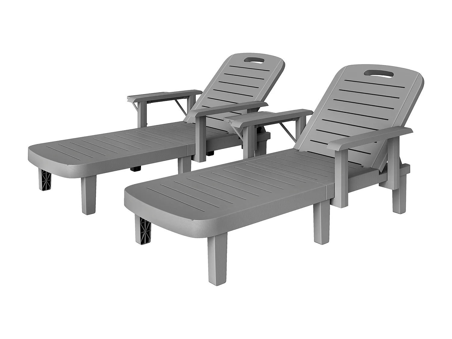 Set 2 sdraio da giardino regolabili tavolino e braccioli grigio scuro