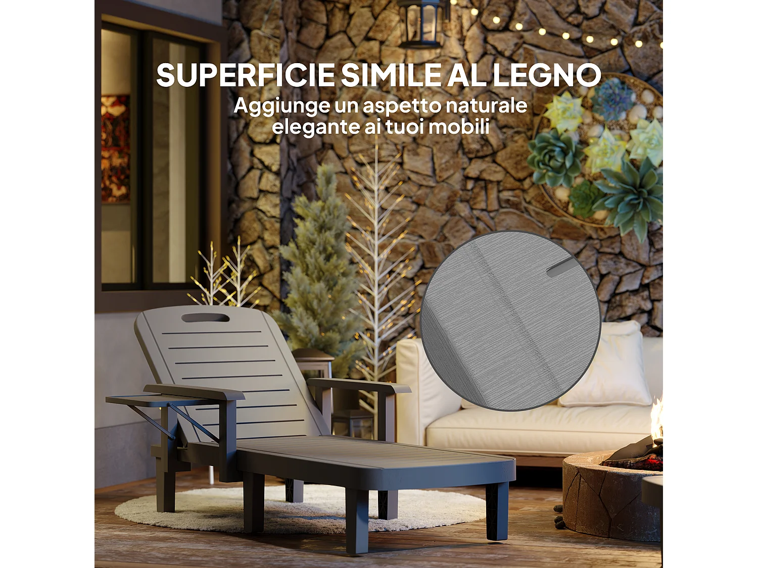 Set 2 sdraio da giardino regolabili tavolino e braccioli grigio scuro