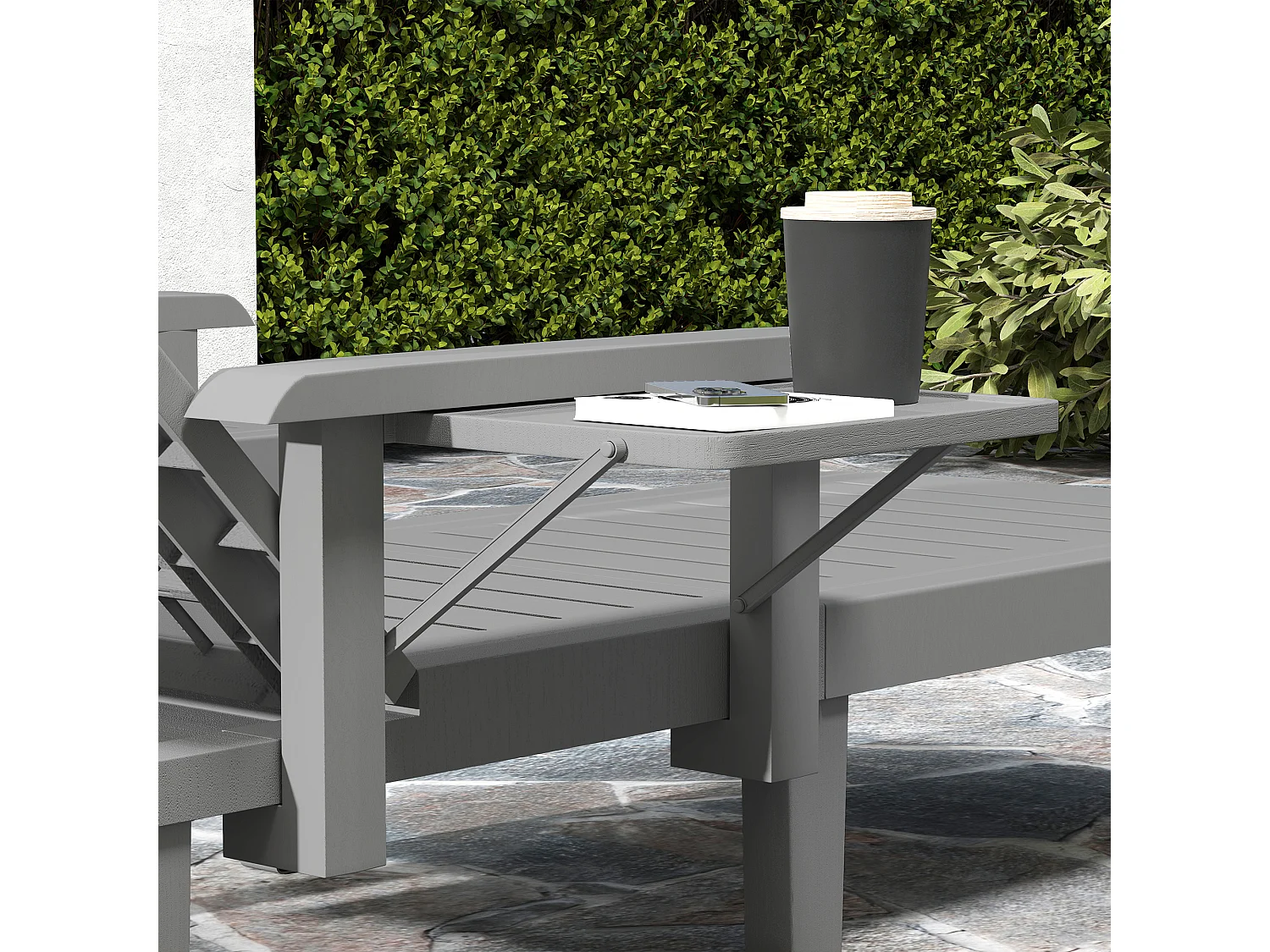 Set 2 sdraio da giardino regolabili tavolino e braccioli grigio scuro
